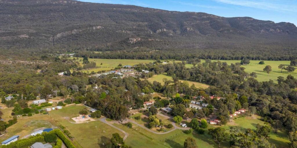 View of Breeze Holiday Parks - Halls Gap from the air. Which Breeze Park Matches Your Holiday Personality?
