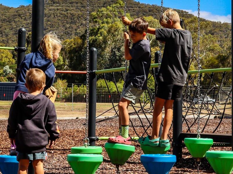 Kids enjoying the playground at Breeze Holiday Parks - Grampians, Warm up these school holidays in Victoria!
