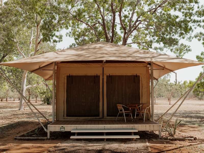 Breeze Holiday Parks - Katherine, Safari Tent exterior, with deck and sitting area