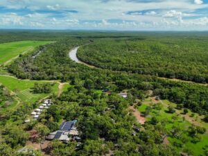 Drone image of Mary River Wilderness Retreat. Powered Camping: The Perfect Choice for Camping Lovers